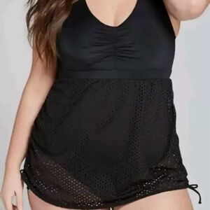 SWIM BY CACIQUE DRESS SWIMSUIT PLUS Size 20BLACK Mesh Crochet ONE PIECE Beach